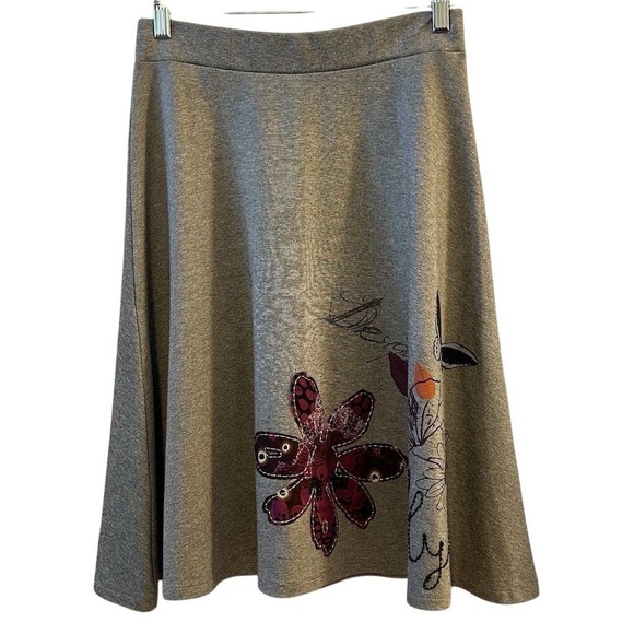 Desigual Women's Floral Embroidered Embellished Flare Skirt Purple Black Size L - Picture 1 of 12
